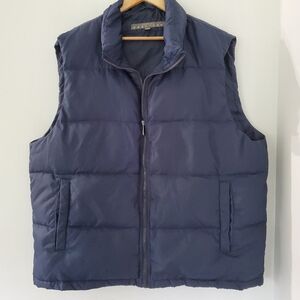 KENNETH COLE REACTION Men 2XL Navy Blue Down & Feather Fill Vest Quilted Zip EUC